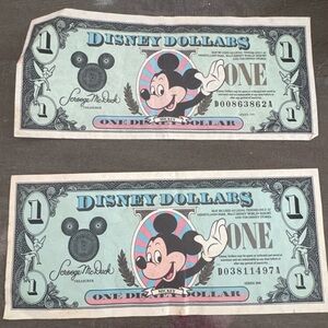 Vintage Disney Dollars – $1 Mickey Bills – 1990 & 1991 – Set of 2